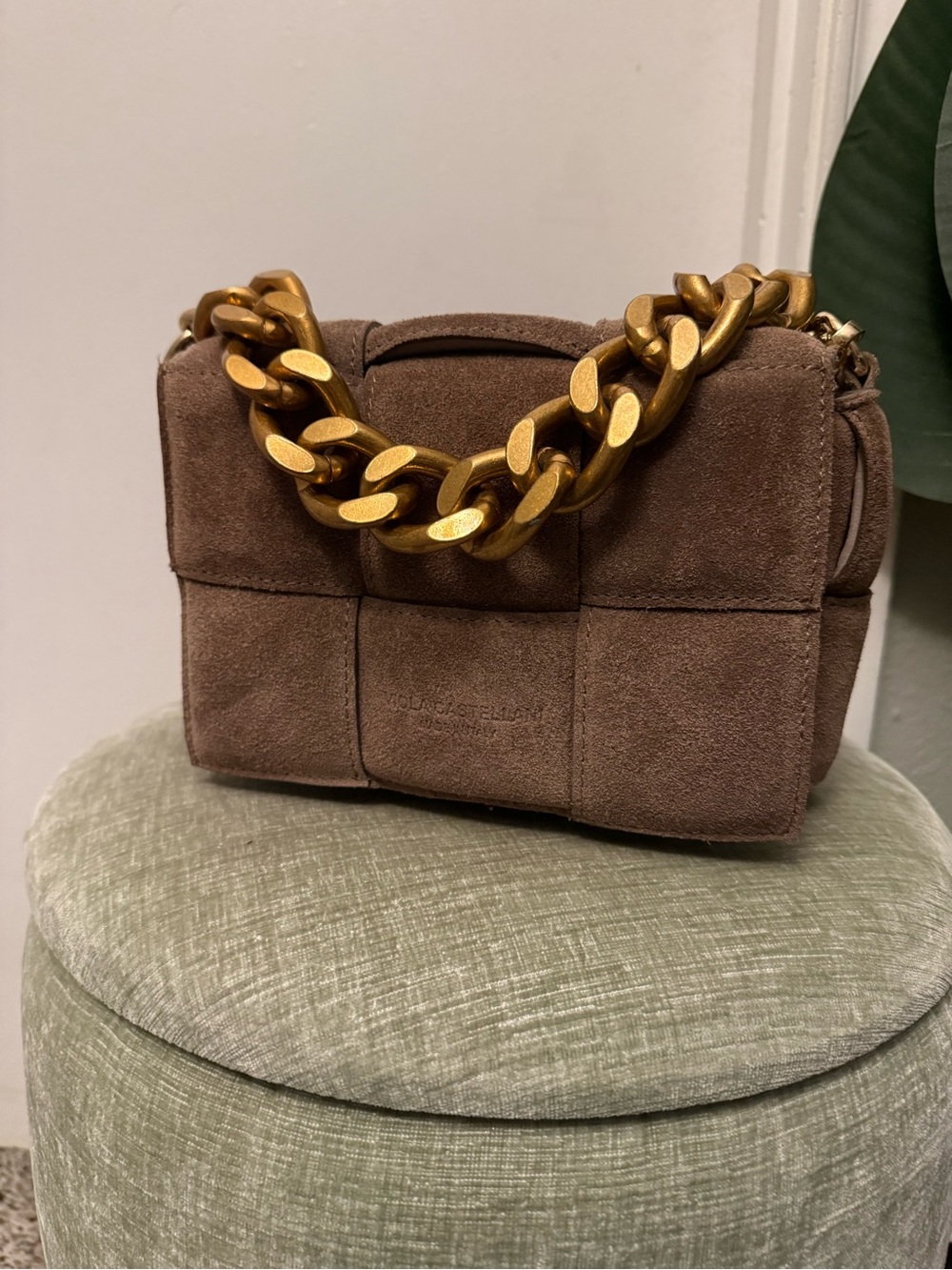 Vintage Viola Castellani Milano Brown Suede Woven Chain Shoulder & Crossbody Bag